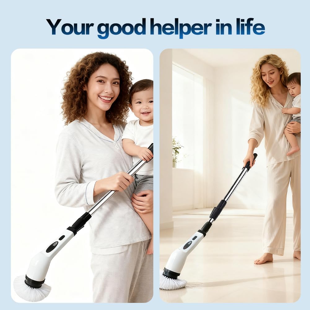 Cordless Electric Spin Scrubber, IPX7 Waterproof Power Scrubber with 9 Replaceable Brush Heads, Rechargeable Bathroom Cleaning Brush for Tile, Grout, Shower, Corners, Crevices