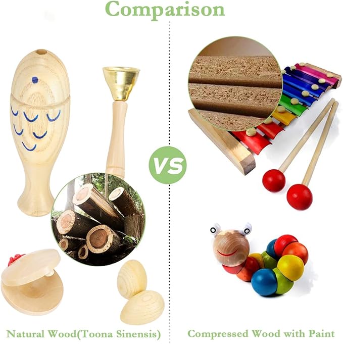 Ehome Musical Instruments for Toddlers 1-3, Wooden Percussion Kids Instruments, Musical Toys for Kids, Baby Musical Instruments for Boys Girls Birthday Gifts with Storage Bag