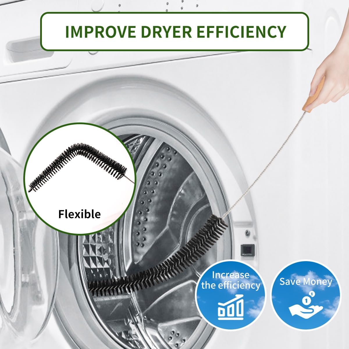 Dryer Lint Brush Vent Cleaner 30 inch Refrigerator Coil Cleaning Brushes Clothes Trap Duct Remover, Crevice Cleaning Brush, Washing Machine Cleaning Tools for Household (2 Pack)