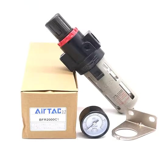 Compressed Air Pressure Filter Regulator Airtac BFR3000-C 3/8'' NPT 0-140 PSI Combo Piggybac Adjustable,Bracket,Gauge Semi-Auto Drain