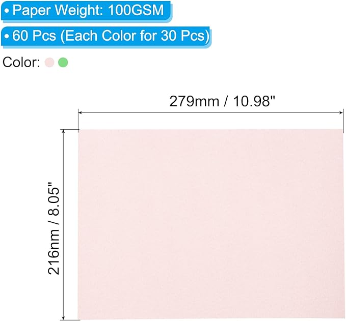 PATIKIL 60 Sheets Vellum Paper 8.5x11inches, Printable Translucent Paper 100GSM Colored for Invitations Laser Inkjet Printing Card Making Crafting Wedding Tracing, Green/Pink