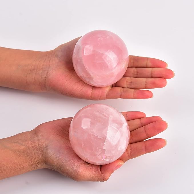 JIC Gem Natural Pink Rose Quartz Ball Sphere with Base,3.5 Inch
