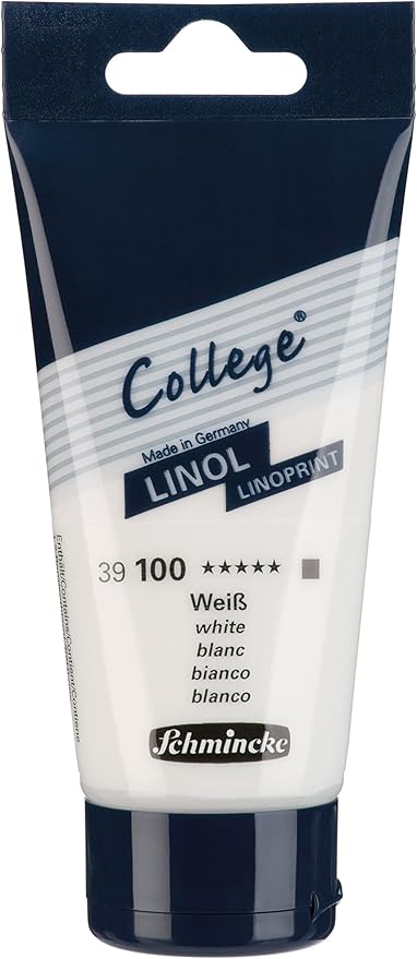 Schmincke - College Linol, Artists' lino Printing Inks, White in 75 ml Tube, 39100013, Low-Odour, Water-Based lino Printing Ink, lightfast, Even Print