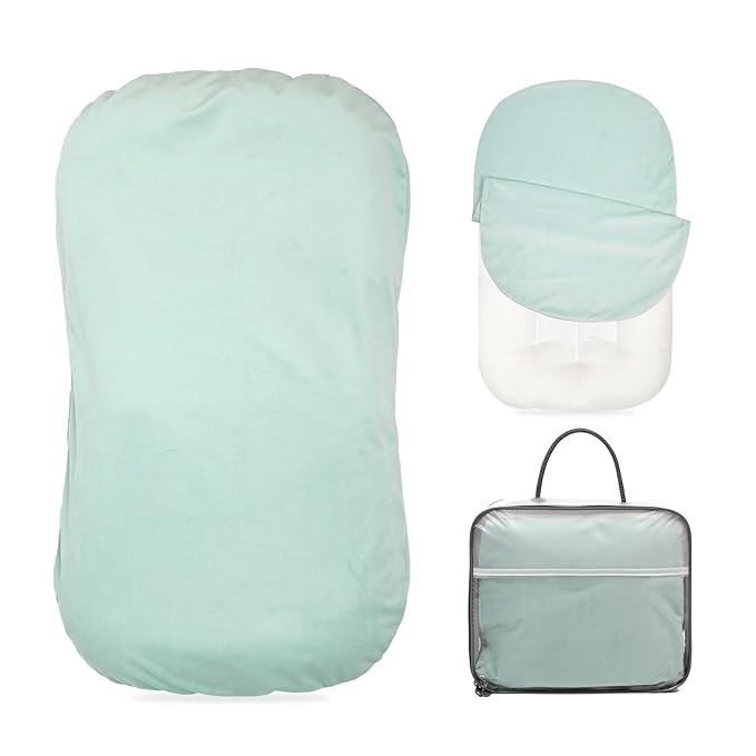 Baby Lounger - Snuggle Cozy Me Infant Lounger for Newborns | Flannel Cover, Breathable Soft, Portable Awake-Time Pad, Essential Baby Gift -Lake Green