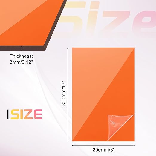 uxcell Acrylic Sheets 12x8 Inch Acrylic Panel 1/8 Inch-3mm Plastic Board for Picture Frames Sign Holders DIY Display Projects Craft, Clear Orange