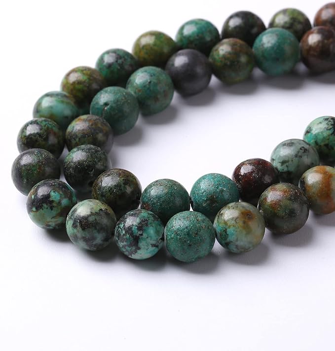 10mm 76pcs Natural African Turquoise Stone Beads for Jewelry Making Round Loose Gemstone Beads DIY Bracelet Necklace Earrings 32" 2 Strands