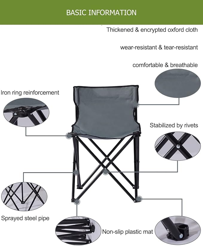 ZONEMEL Portable Fast Folding Chair, Ideal for Sauna, Fishing, Lightweight Compact Backpack Chairs, Grey