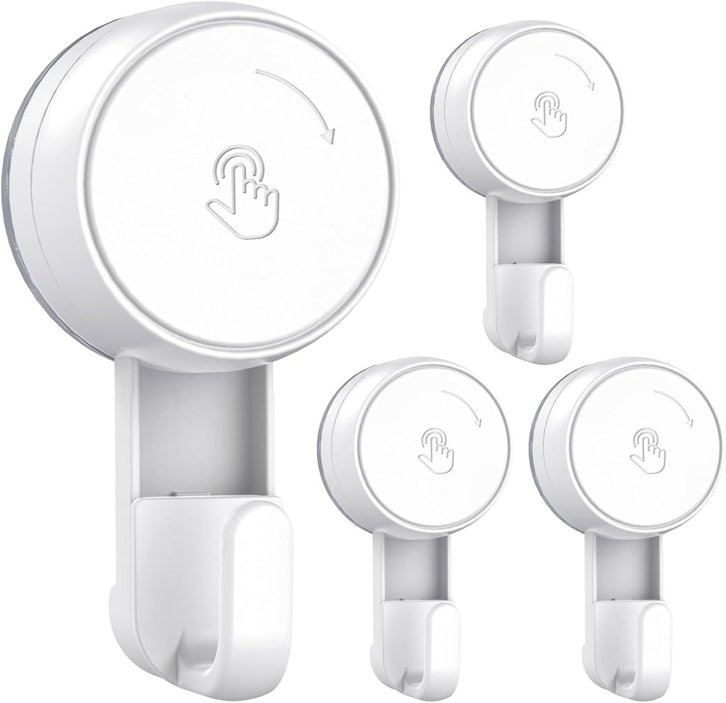 LUXEAR Suction Cup Hooks Reusable Suction Hooks for Shower Wall Vacuum Bathroom Suction Holder Removable Window Glass Door Suction Hanger for Bathroom Kitchen Heavy Duty Hook for Wreath (4 Pack)