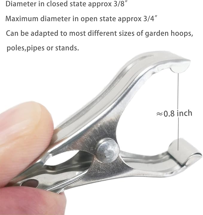20 Pcs 2inches Gardening Clips for Netting, Greenhouse Clamps Made of Stainless Steel, Have a Strong Grip of Metal Clips, For 3/8'', 1/2'', 3/4'' Garden Hoops or Greenhouse Frame