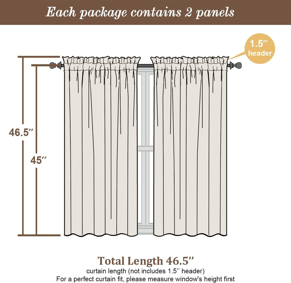 Chyhomenyc Taupe Sheer Curtains 45 Inch Long 2 Panels, Light Filtering Rod Pocket Voile Short Curtains Drapes for Living Room Bedroom Small Windows, 42Wx45L Inches
