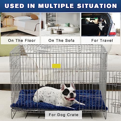 Washable Dog Bed Mat Soft Dog Crate Pad Fluffy Pet Kennel Beds Sleeping Mattress with Non-Slip Bottom for Large Jumbo Medium Small Dogs, 47 x 29 Inch, Blue - color: Blue, size: 47.00" x 29.00" x 1.50"