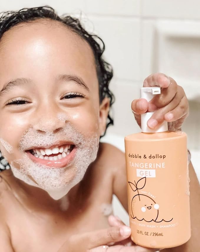 Dabble & Dollop Tangerine + Vanilla Body Wash & Shampoo – 3-in-1 Natural Bubble Bath for Kids, Made in USA, No Parabens or Sulfates, Vegan, Gluten-Free, Tear-Free (2-Pack)
