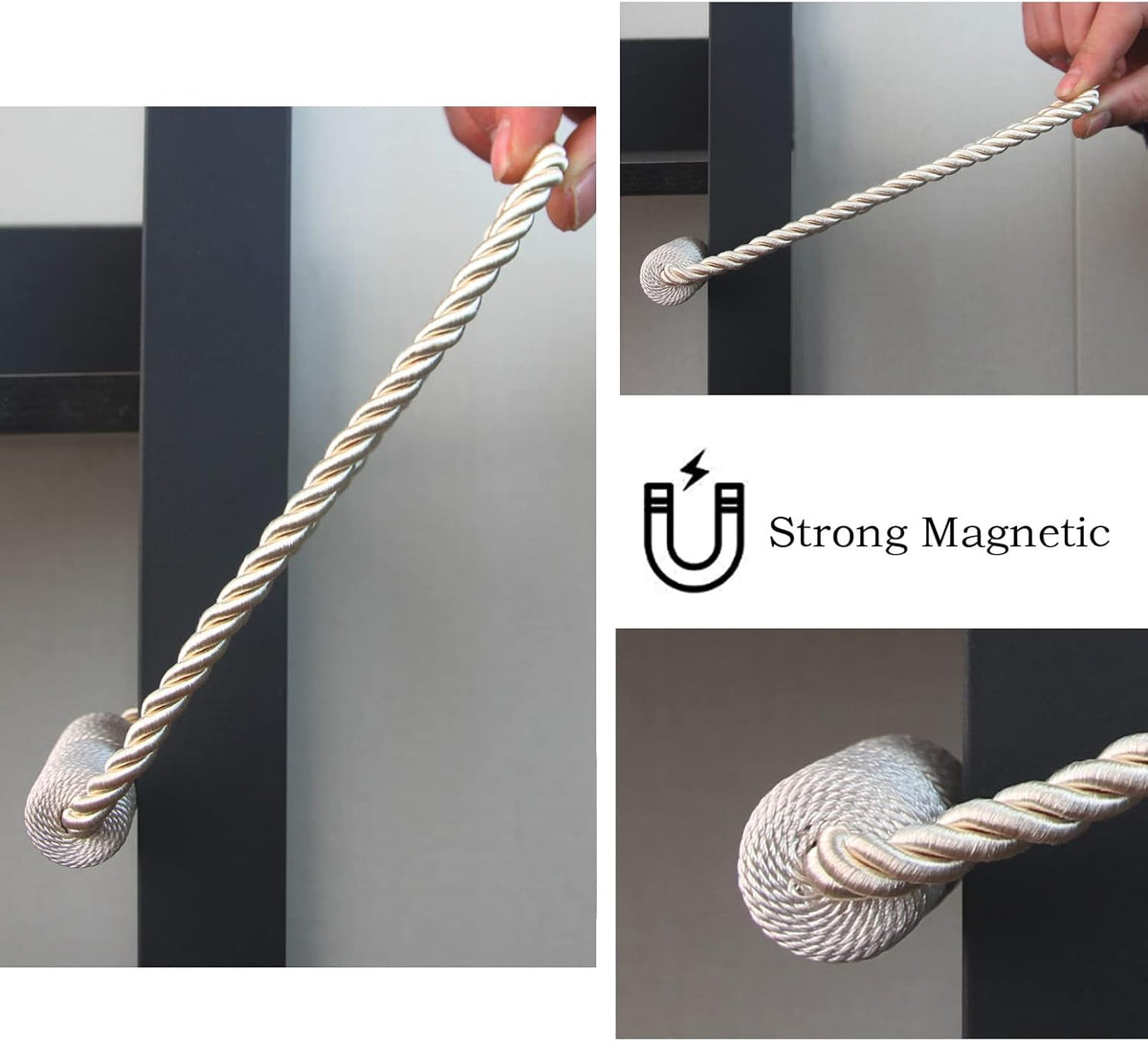 Magnetic Curtain Tiebacks 4 Pack Beige Curtain Rope Tieback Curtain Holders for Drapes Modern Tie Backs Decorative Curtain Holdbacks