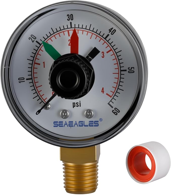 ECX2712B1 Pressure Gauge Replacement for Pentair Pool/Spa Valve and Filter, 1/4" NPT Back mounting 2" Dial Pool Pump Pressure Gauge 0-60psi/4bar. (190059)