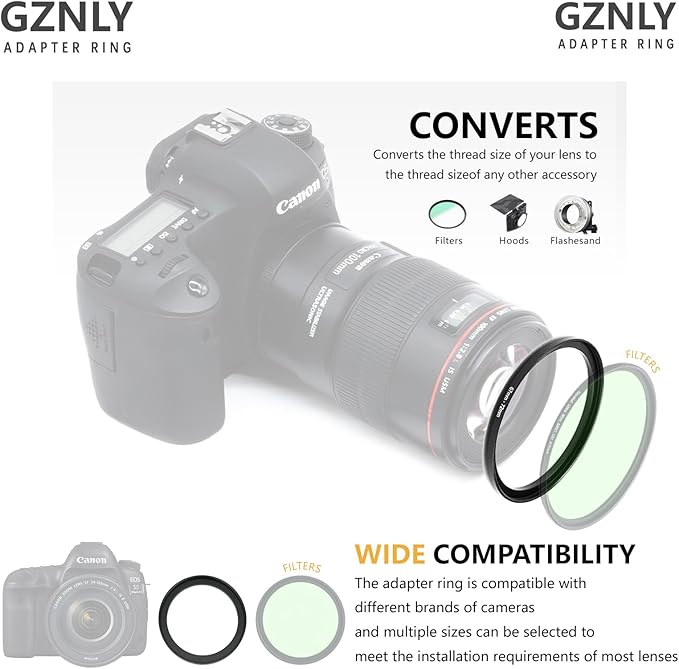 58mm to 67mm Step-up Adapter Rings Filter Adapter Black Metal Step Down Filter Ring Adapter Compatible with All Brand UV CPL ND Camera Lens Filter Stepping Rings (58mm-67mm)