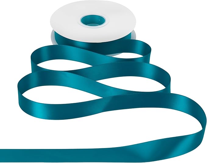 HUIHUANG Peacock Blue Satin Ribbon 1 inch x 50 Yards, Double-Faced Satin Fabric Ribbon for Christmas Gift Wrapping, Flower Bouquet, Invitations, Holiday Decor, Hairs, Bows Making
