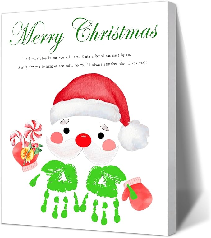 SHLINCO Handprint Keepsake DIY Kit, Baby's First Holiday Keepsake, Santa Claus Decoration, Family Footprint Art for Kids, 7.8x9.8 Inch Canvas, Suitable For Desktop Wall Ornaments