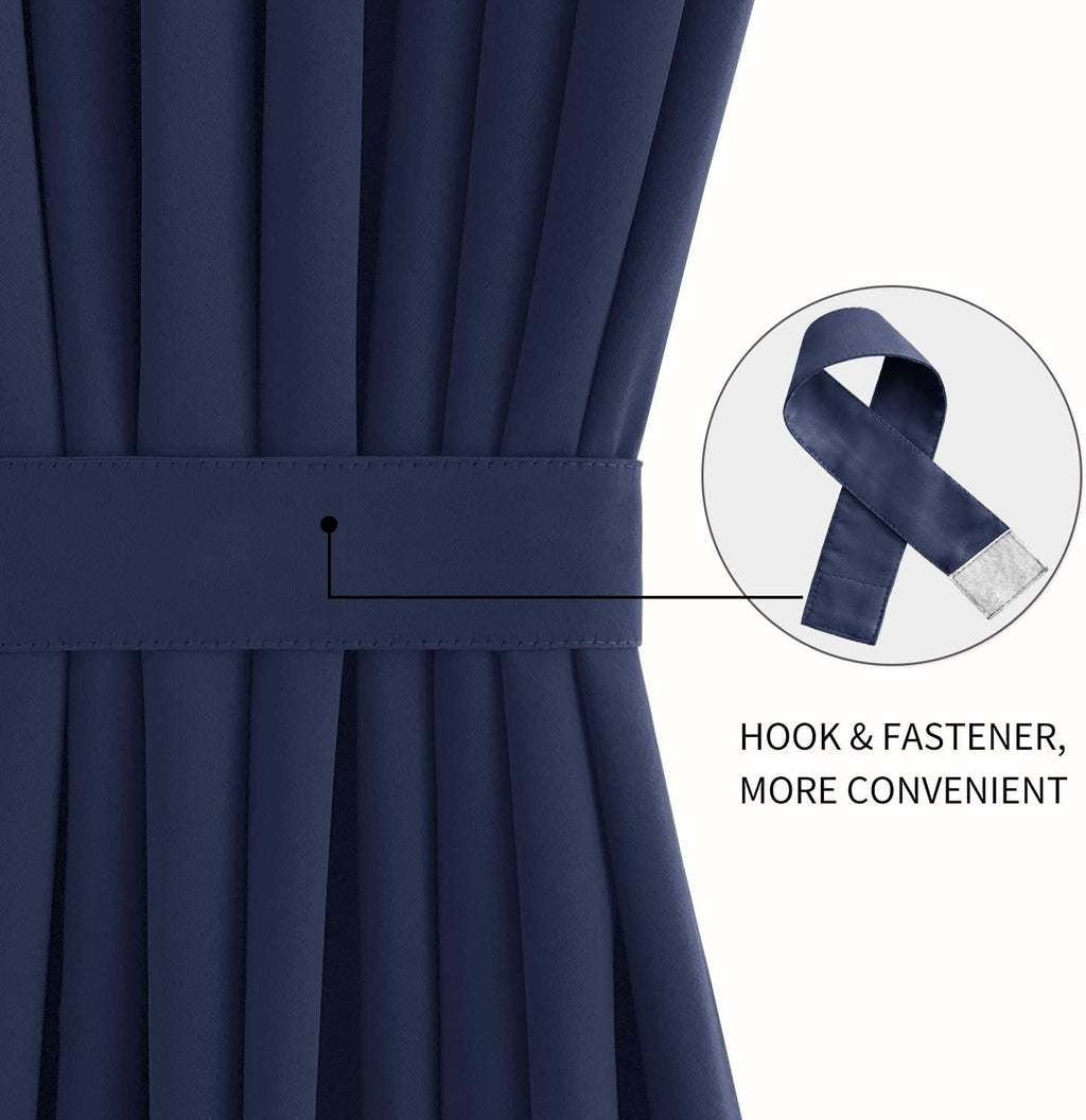 DWCN French Door Curtains – Rod Pocket Thermal Blackout Curtain for Doors with Glass Window, Kitchen and Patio Doors for Privacy, 23 X 72 Inches Long, 1 Curtain Panel with Tieback, Navy Blue