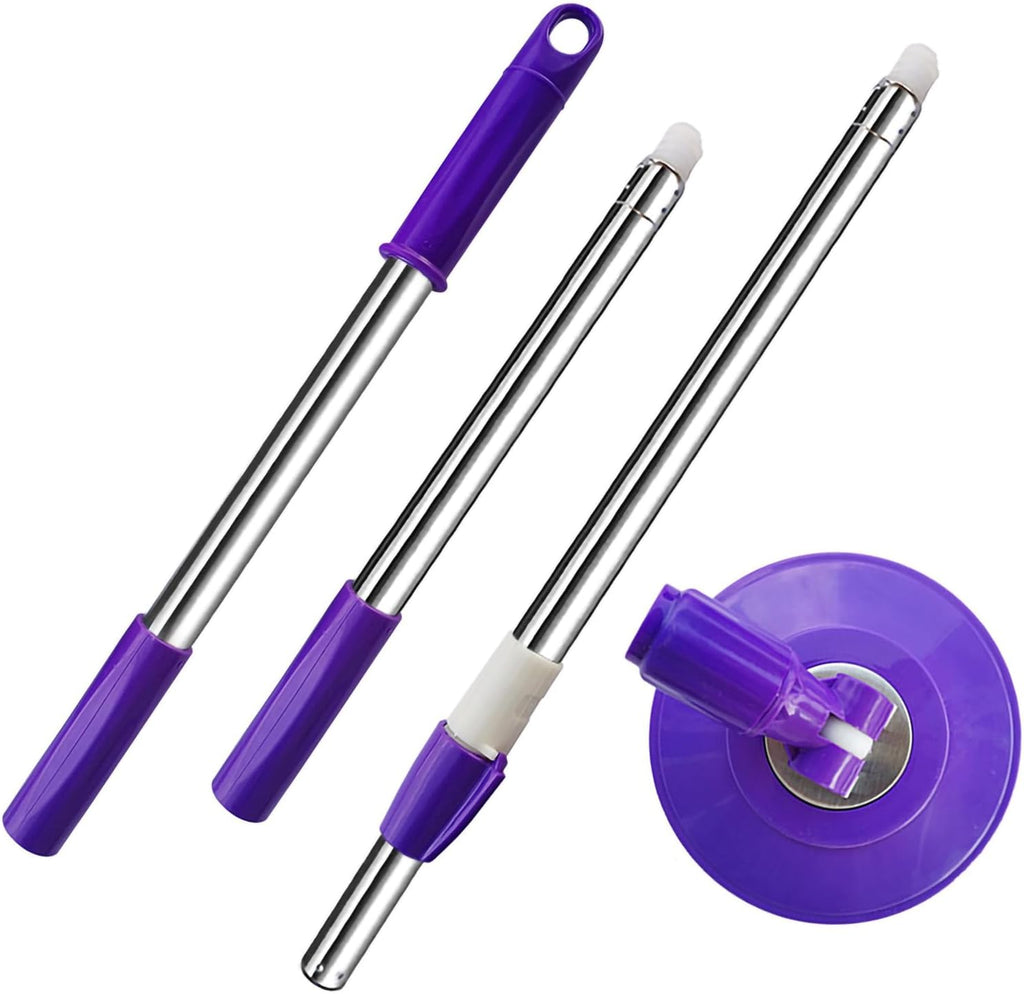 Extended Spin Mop Replacement Mop Handle, Upgraded 60-inch 360 Degrees Rotating Telescopic Replacement Mop Stick for Spin Mop Bucket Cleaning System Floor Cleaning (Plastic Disc, Purple)