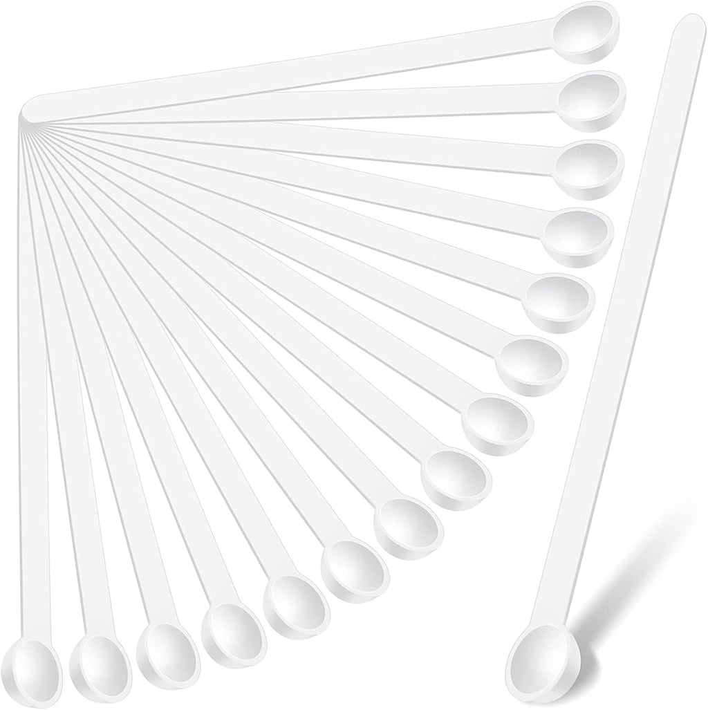 Honeydak 1/32 Teaspoon Micro Scoops 150 Milligram Mini Measuring Spoons Tiny Little Plastic Scoop for Measuring Cosmetics, Powders, Glitter and Seasoning(White, 16 Pieces)