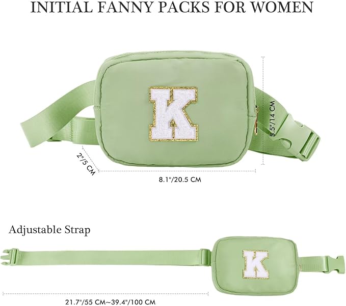 YOOLIFE Initial Belt Bag - Women's Fanny Pack Crossbody Bag in Green