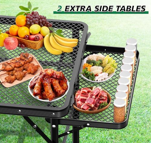 Folding Camping Table with 2 Extra Desktop, Height Adjustable Portable Grill Table, Metal Outdoor Grill Table for Outside, Camping Cooking Tables for Picnic, BBQ, 53.14 x 26.6 x 23.6 inches Large Size - style: 26.6"H Grill Table
