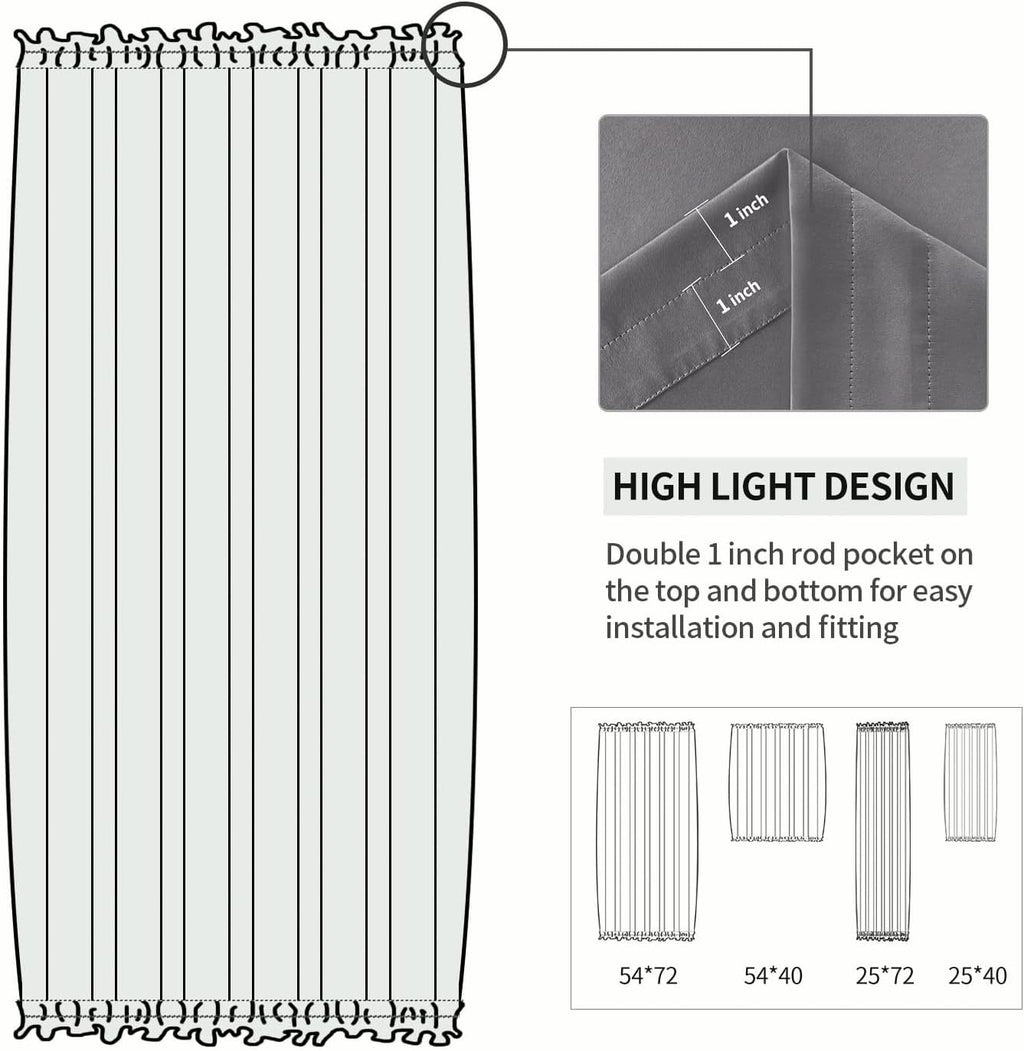 DWCN French Door Curtains – Rod Pocket Thermal Blackout Curtain for Doors with Glass Window, Kitchen and Patio Doors for Privacy, 54 X 40 Inches Long, 1 Curtain Panel with Tieback, Grey