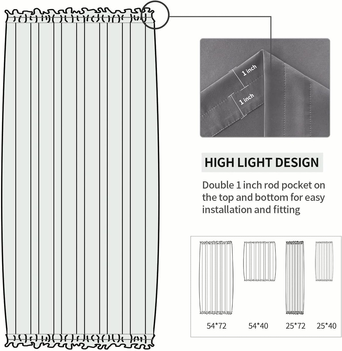 DWCN French Door Curtains – Rod Pocket Thermal Blackout Curtain for Doors with Glass Window, Kitchen and Patio Doors for Privacy, 54 X 40 Inches Long, 1 Curtain Panel with Tieback, Grey