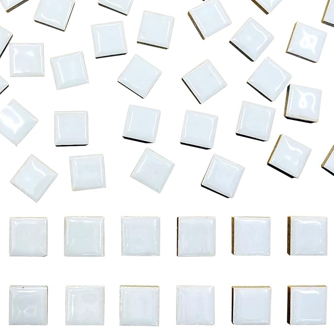50 Pieces White Mosaic Tiles for Crafts 1" Ceramic Tiles Assorted Colors Square Ceramic Mosaic Project Supplies for Photo Frame Mosaic Stepping Stones Bath Old Pool Furniture Decor