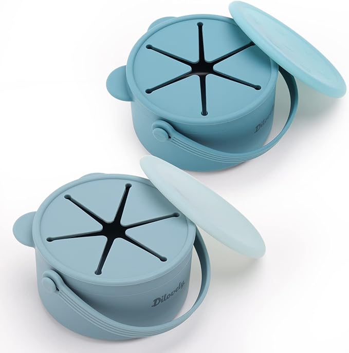 Silicone Snack Cups for Toddlers, Kids Snack Containers No Spill, Baby Treat Holders with Handle Dust Proof Lid, 2 Pack Dishwasher Safe and BPA Free 9 oz