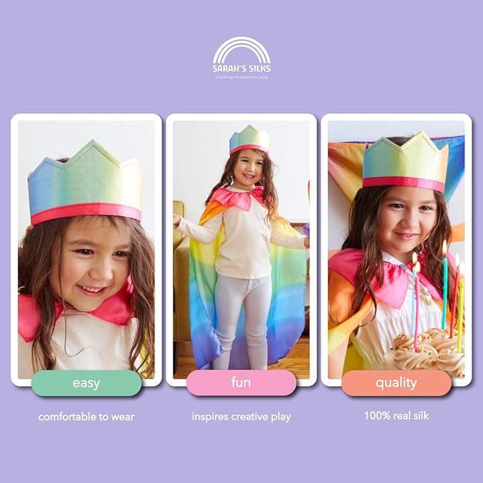Sarah's Silks Rainbow/Rose 100% Silk Crown with Elastic Headband to Dress up as a Prince, Princess, Queen or King | Montessori Toy for Children Perfect for Imaginative Play