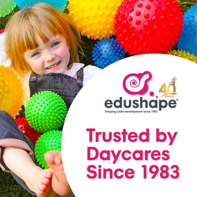 Edushape Rainbow Soft Sensory Ball for Baby and Toddlers - 7" Deflated with Pump Multi-Color Mini Noisemaker Toddler Ball with Colorful Beads Inside - Fine Motor Skills Development