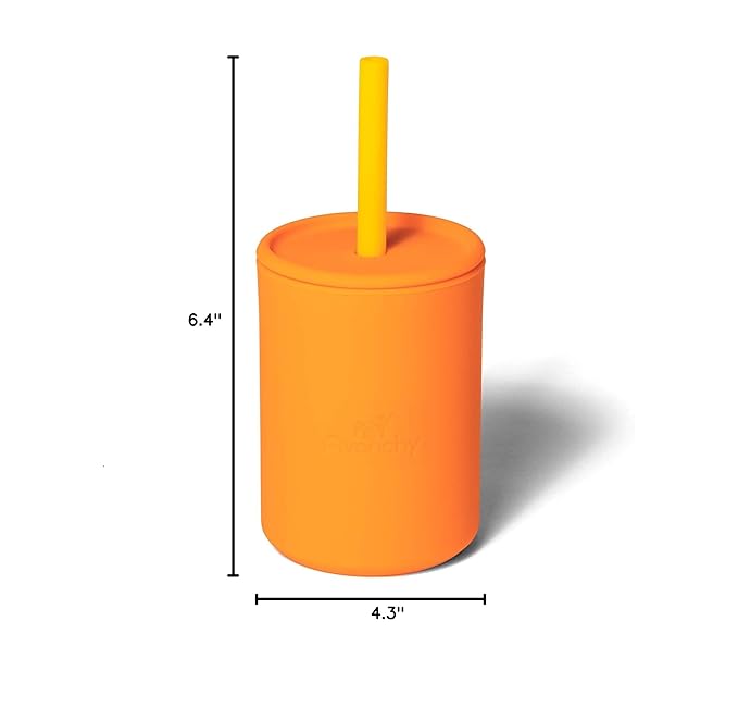 Avanchy Silicone Training Sippy Cup with Straw Lid – Tiny Cup for Babies 6+ Months to Toddlers 1 Year Old – 5 oz Infant Water Cup for Baby Led Weaning, Orange