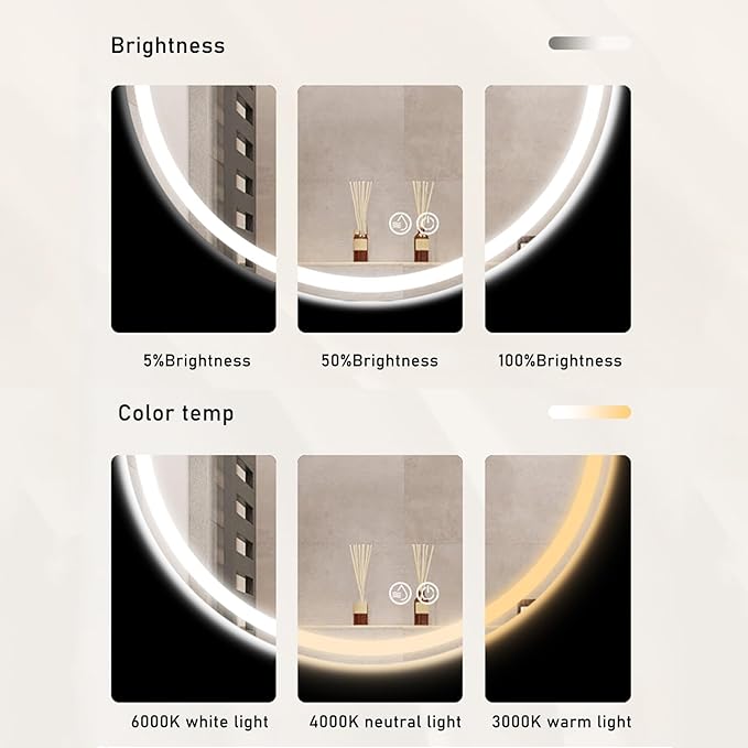 Bathroom Mirror with LED Lights, Wall Mounted Round Mirror, Mirror for Wall with Touch, 3 Colour and Demister Pad, IP44 Dimmable Bathroom Vanity Mirror(A,39.3"/100cm)