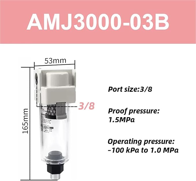 1pc Vacuum Water Droplet Separator Vacuum Pipeline Filter Negative Pressure Filter Element AMJ AMJ3000-03B(AMJ3000-03B)