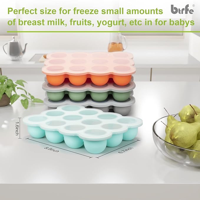 Baby Food Storage Container - 1.5oz x 12 Pods Silicone Freezer Tray with Lid for Homemade Baby Food, Fruit Purees, Vegetable & Breast Milk (Blue)