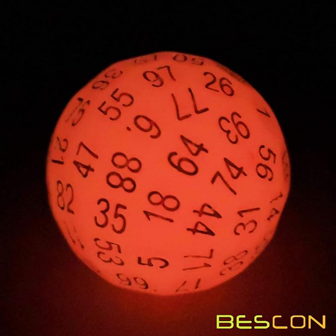 Bescon Glowing Polyhedral 100 Sides Dice Cerise Red, Luminous D100 Dice, 100 Sided Cube, Glow in Dark D100 Game Dice