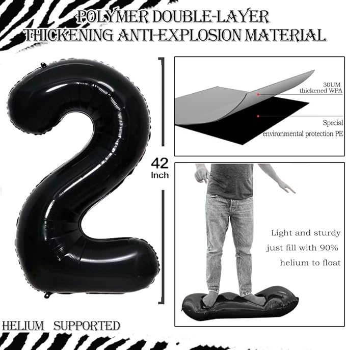 GOER Number 25 Balloons for 25th Birthday Party Decorations,42 Inch Jumbo Foil Helium 52 Balloons for 52nd Birthday Party Decoration (Black)