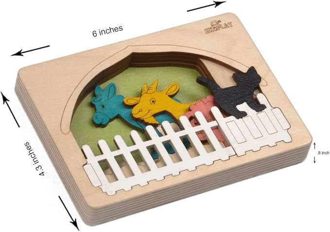 Farm Animals Multilayered Wooden Puzzles for Kids | 6 Piece Jigsaw Puzzle for Preschool Kids | Learning Educational Toys Gifts for Boys Girls 3+ Years