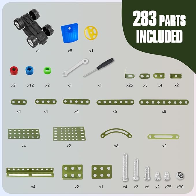 Stem Toys for Boys Age 8-12 - Off-Road Metal Model Car Kits, 283pcs Stem Building Toys Kits, Army Toy for 8-10，STEM Projects for Kids 10-12, 12-14 Engineering Gifts for Ages 14 and Up Adults
