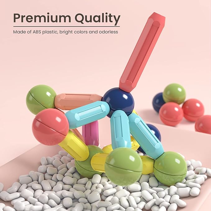 BAKAM Magnetic Building Blocks for Kids Ages 4-8, STEM Construction Toys for Boys and Girls, Large Size Magnetic Sticks and Balls Game Set for Kid’s Early Educational Learning (25PCS)