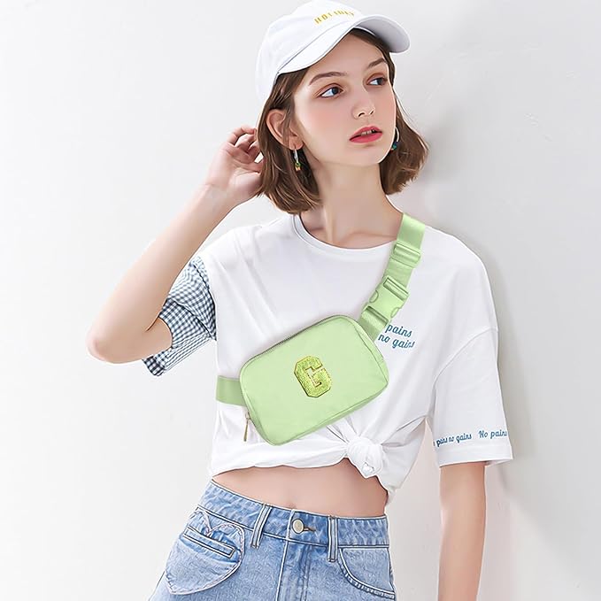 Gitus Gifts for 8 9 10 11 12 Year Old Girls Belt Bag Fanny Pack Crossbody Bags with Initial Letter Patch Cute Stuff Birthday Gifts for Teen Girls Women Personalized Trend Stuff (Light Green-G)