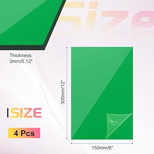 uxcell 4Pcs Acrylic Sheets 12x6 Inch Acrylic Panel 1/8 Inch-3mm Plastic Board for Picture Frames Sign Holders DIY Display Projects Craft, Clear Green