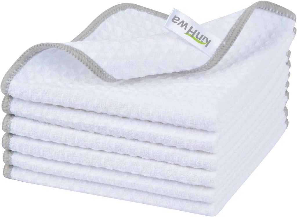 KinHwa Microfiber Dish Cloths Thick Waffle Weave Kitchen Dish Rags Ultra Absorbent Dishcloths 12inch x 12inch 6 Pack - White
