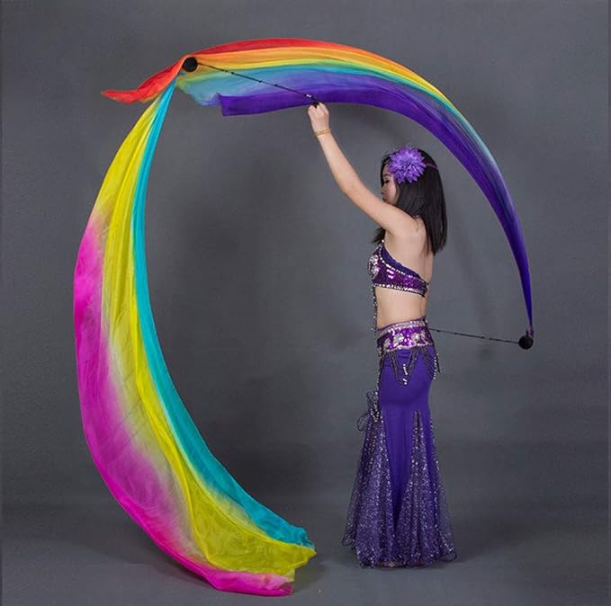 KIKIGOAL 2pcs 2.5x0.9M/98.43"x35.43" Multi-Color Dance Silk Veil Poi