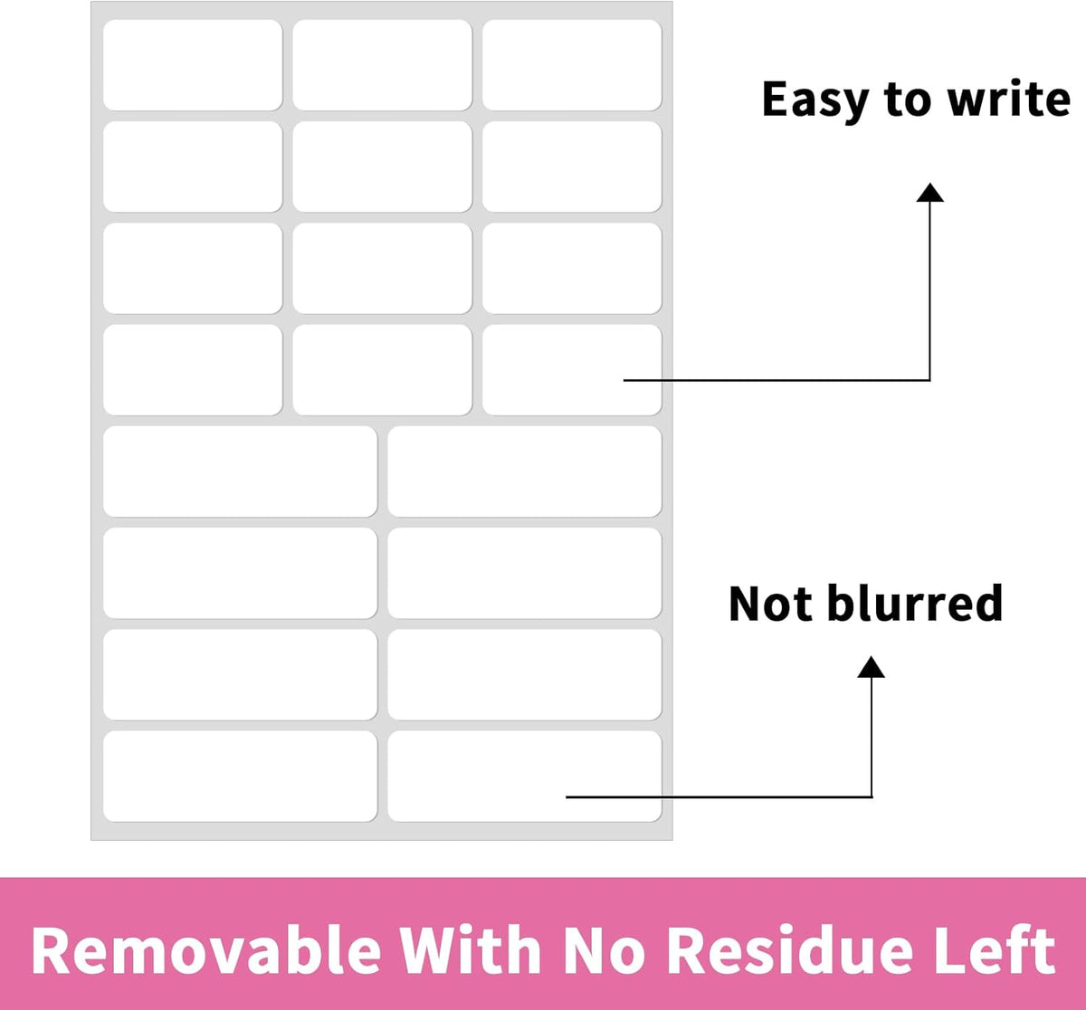 STARLIBOO White Removable Labels, Removable Colored Labels Stickers, Self-Adhesive Rectangular Stickers Water/Oil/Tear Resistant for Storage/Classroom/Home (2 Size, 300 Labels)