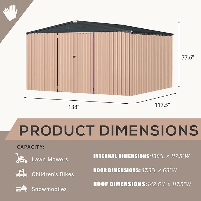 U-MAX Shed 10' x 12' Storage Shed Large, Metal Sheds & Outdoor Storage 10x12, Lockable Outdoor Shed Utility and Tool Storage for Garden, Backyard, Patio, Outside in Grey