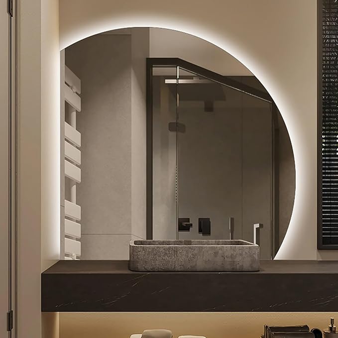 Bathroom Wall Mounted Mirror, LED Illuminated Vanity Mirror with Demister Pad, Mirror for Wall Decor Mirror with Anti-Fog, Dimmable Light Function, Touch Switch (Color : Right Cut, Size : 39.
