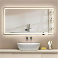 Backlit LED Illuminated Bathroom Mirror with LED Lights, Lighted Bathroom Makeup Wall Mounted Mirror with Demister Pad, Sensor Touch Switch, Horizontal/Vertical(B,H70*W90CM/H27.5*W35.4IN)