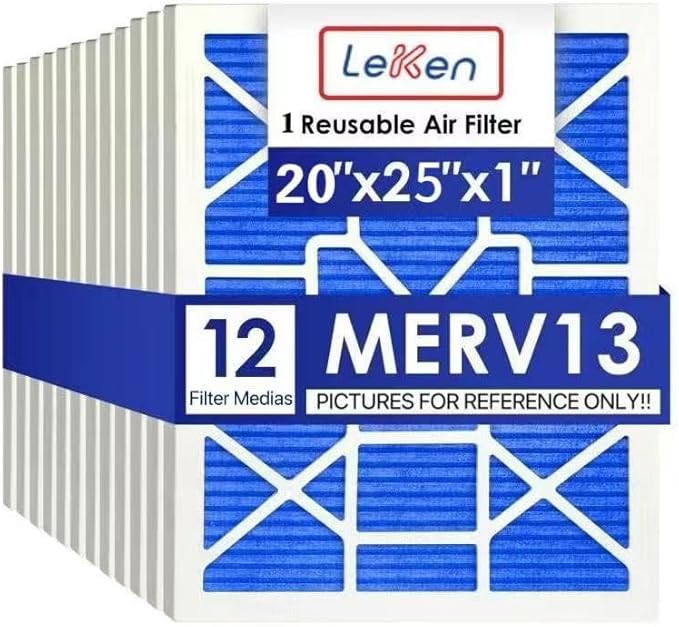 LEKEN 20x25x1 AC Furnace HVAC Filter Reusable Electrostatic Filters MERV 13 For Households With Pets,Contain 1 Reusable ABS frame+12 Air filter Medias,(Precise Size 19.68" x 24.68" x 0.75")